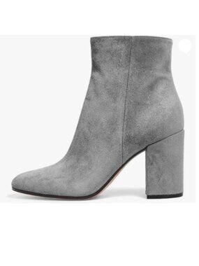 FSJ Women Almond Toe Chunky Block High Heel Handmade Ankle Booties Grey Shoes